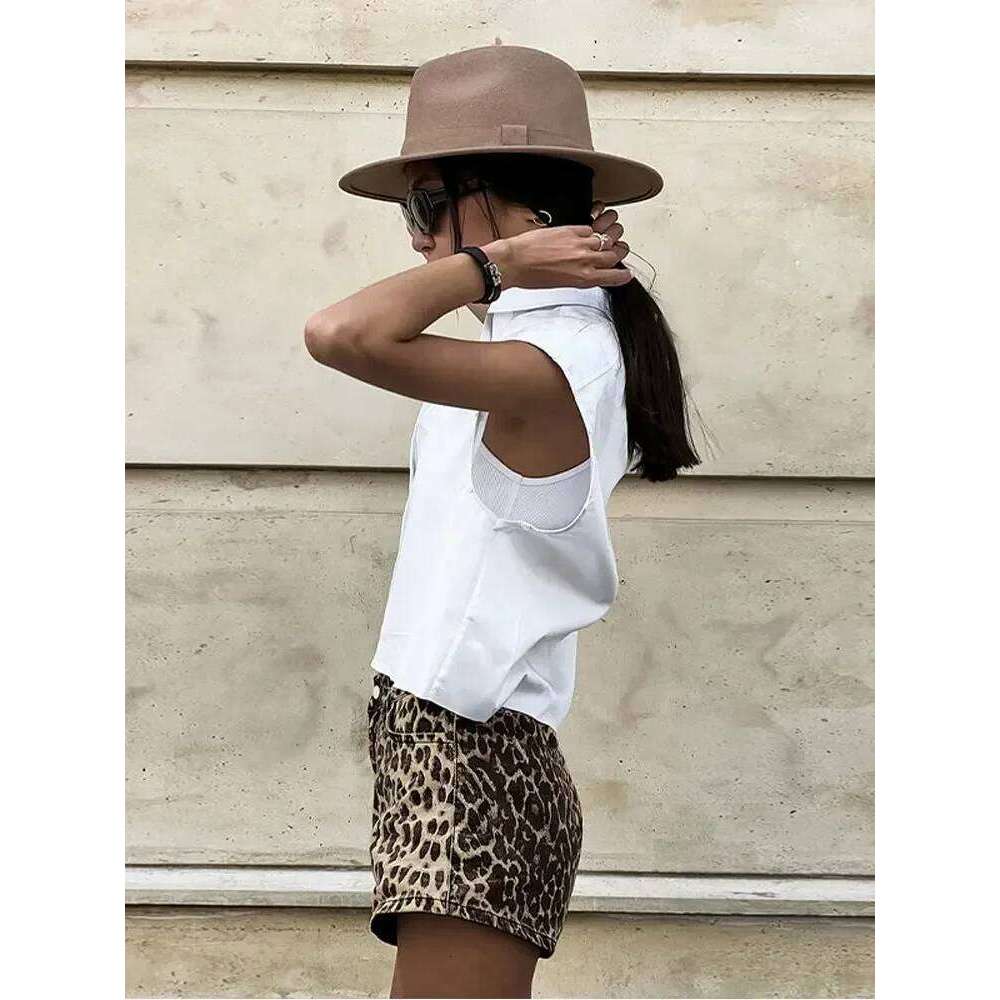 Retro Leopard Print Women Y2k Shorts Fashion Dropped Zippers Pocket Button Female Pants 2024 Spring Summer Street Lady Outwear XJ260206