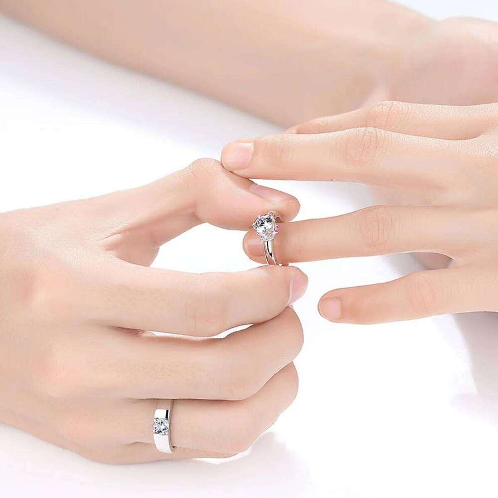 2Pcs/Set Classic Pink Zircon Geometric Square Couple Rings For Women Men Romantic Proposal Promise Wedding Paired Ring Jewelry W260206