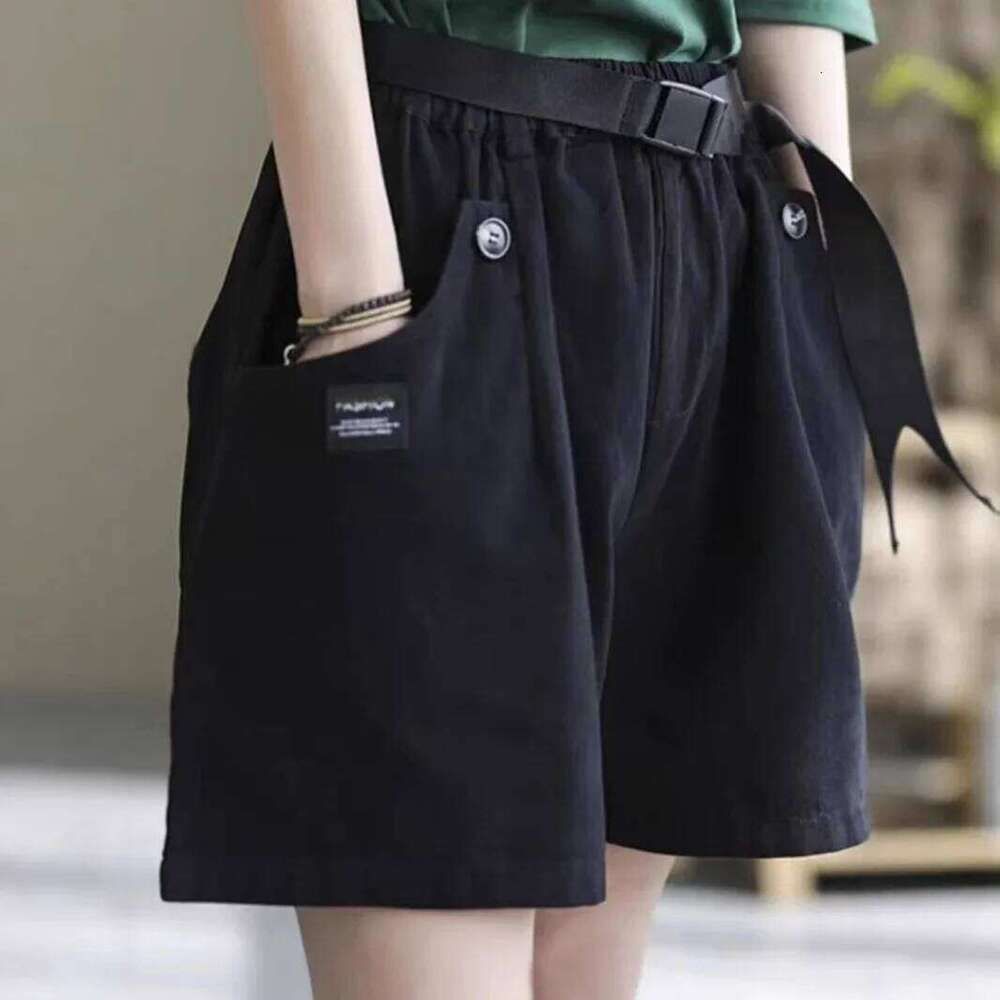 Retro Artistic Cotton Shorts Wide Leg Pants Casual Loose plus Size Women's Jeans Slimming Five-Quarter Length XJ260206