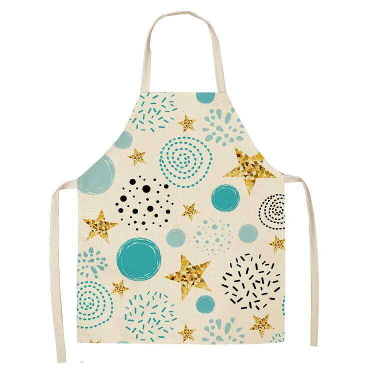1 Pcs Creative Geometric Cotton Linen Apron Woman Adult Kids Bibs Home Cooking Baking Coffee Shop Cleaning Aprons S260205