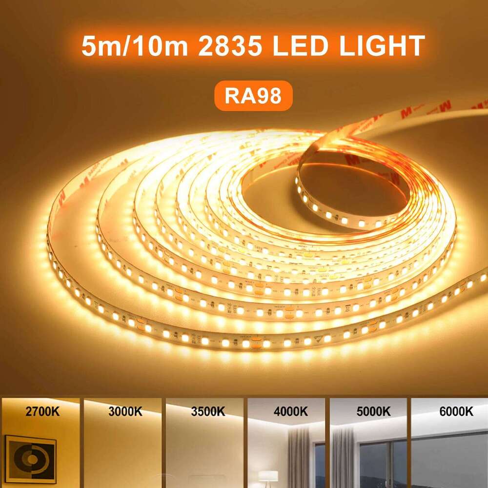 RA98 High CRI LED Strip SMD 2835 120LEDs/M DC 12V 24V IP20 Flexible Ribbon Light 5M 10M 2700K 3000K 4000K 5000K 5500K 6000K Z260206
