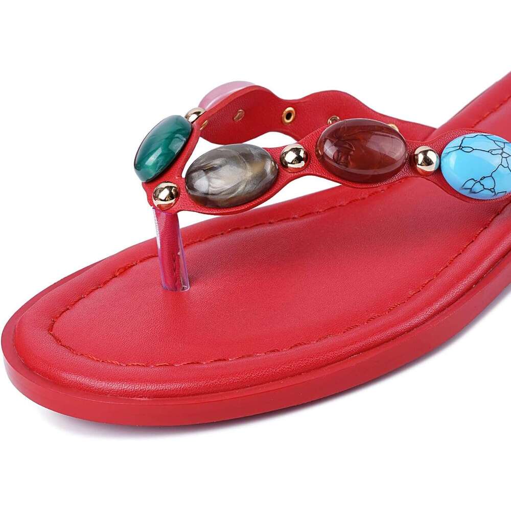 Jewelled Thong Sandal For Women Open Round Toe Flip Flops Comfy Slip On Flats Sandals Casual Summer Beach Slippers