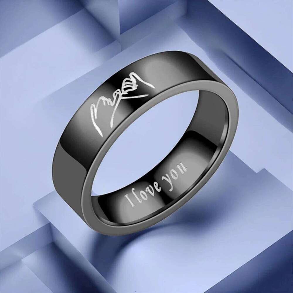 Titanium Steel Couple with "I LOVE YOU" Engraved Inside - Black/White Matching Promise Rings for Couples, Anniversary Jewe W260206