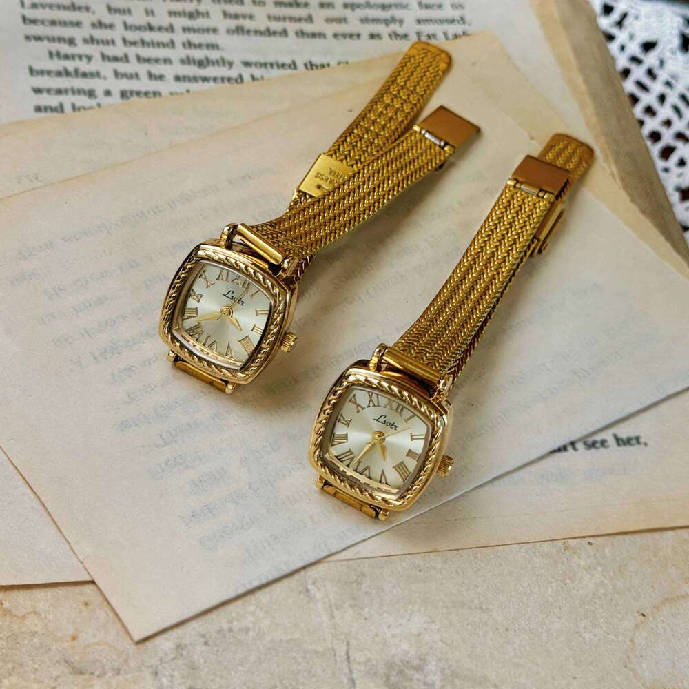 1pc French Vintage Style Gold Dial Quartz Copper Watchband Women's Wristwatch, Elegant, Fashionable, Exquisite watch for women Z260206
