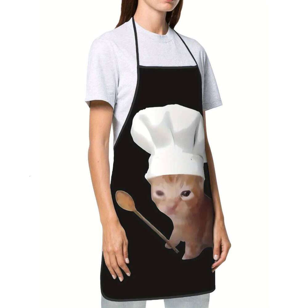 1 Piece Funny Cat - Kitchen Apron with Adorable Ginger-Brown Tiger-Cat Chef Hat, Perfect for Cooking, Baking S260205