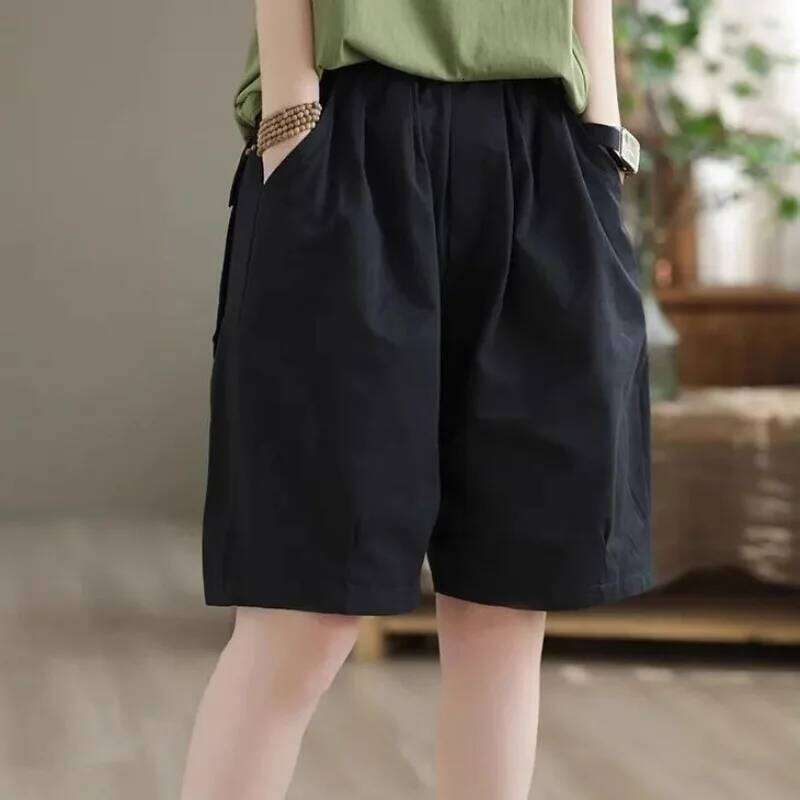 Women's Sporty Loose Fit Summer Thin Elastic Straight Short Pants Casual Slimming Wide Leg Five-Quarter Length Trousers XJ260206