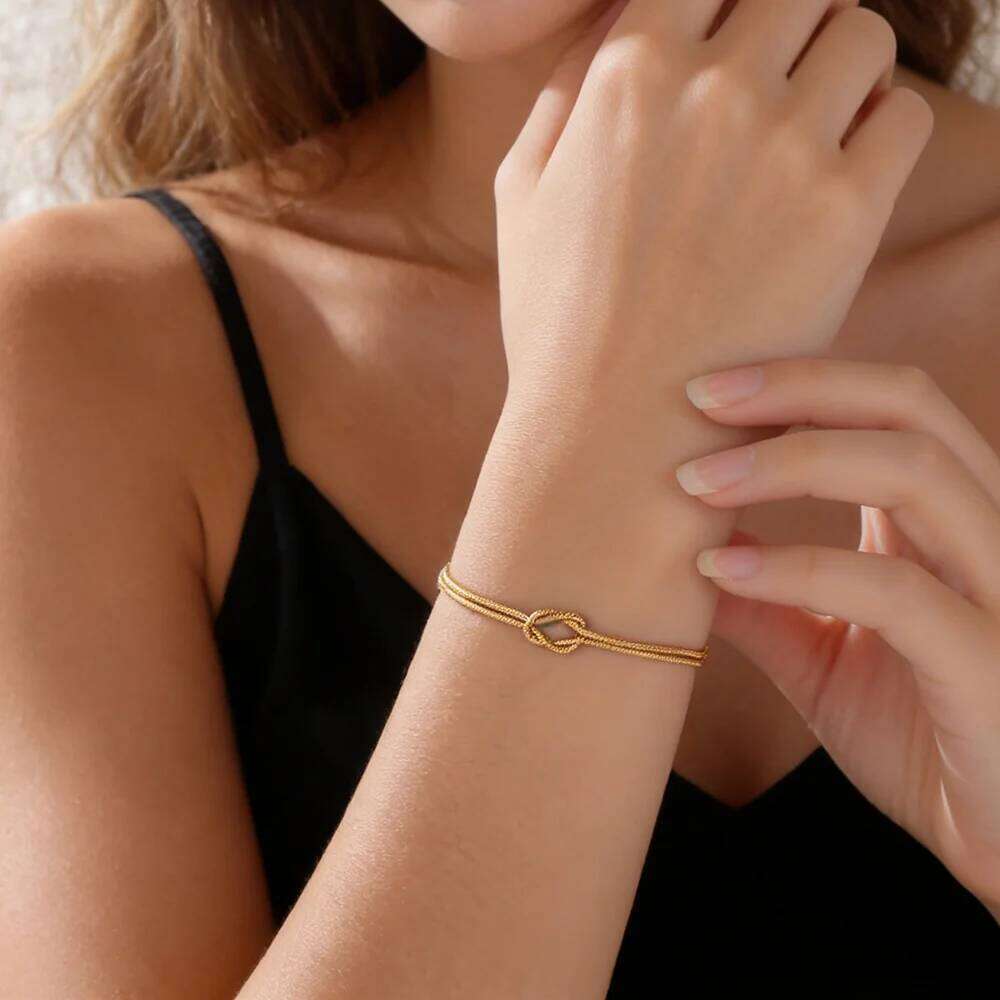 Skyrim Stainless Steel Gold Color Black Couple Bracelet Double Snake Chain Love Knot Bracelets Women Men Minimalist Jewelry Gift 26H0206