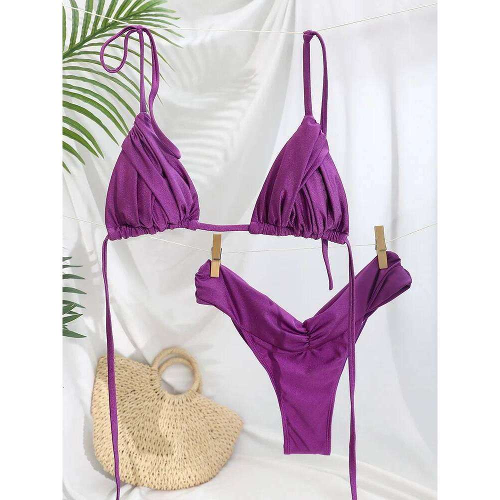 Triangle Bikinis Sexy Swimsuit Women Bandage Swimwear 2025 Bikini Set Solid Color Beachwear Two Piece Suit Female Swimsuits Z260206