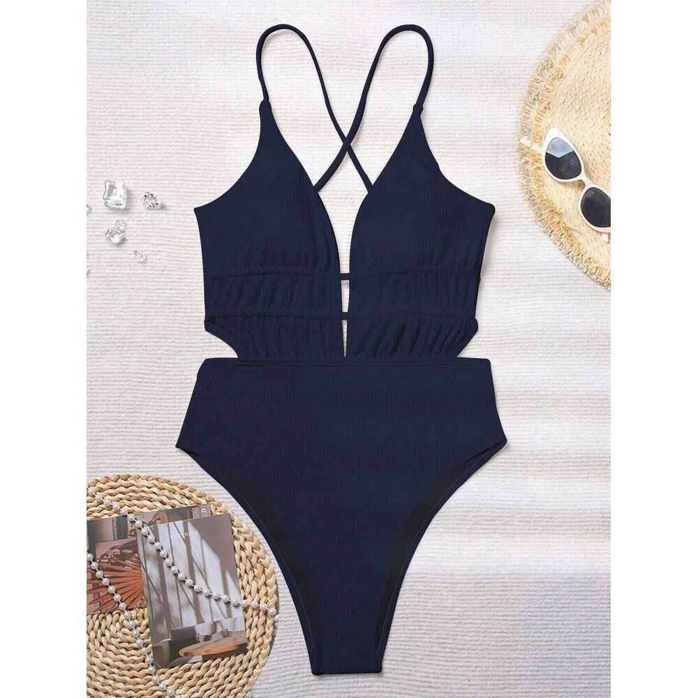 Sexy black one piece v-neck bikinis bodysuit swimsuit swimwear high waist bathing suit Beachwear biquini XJ260206