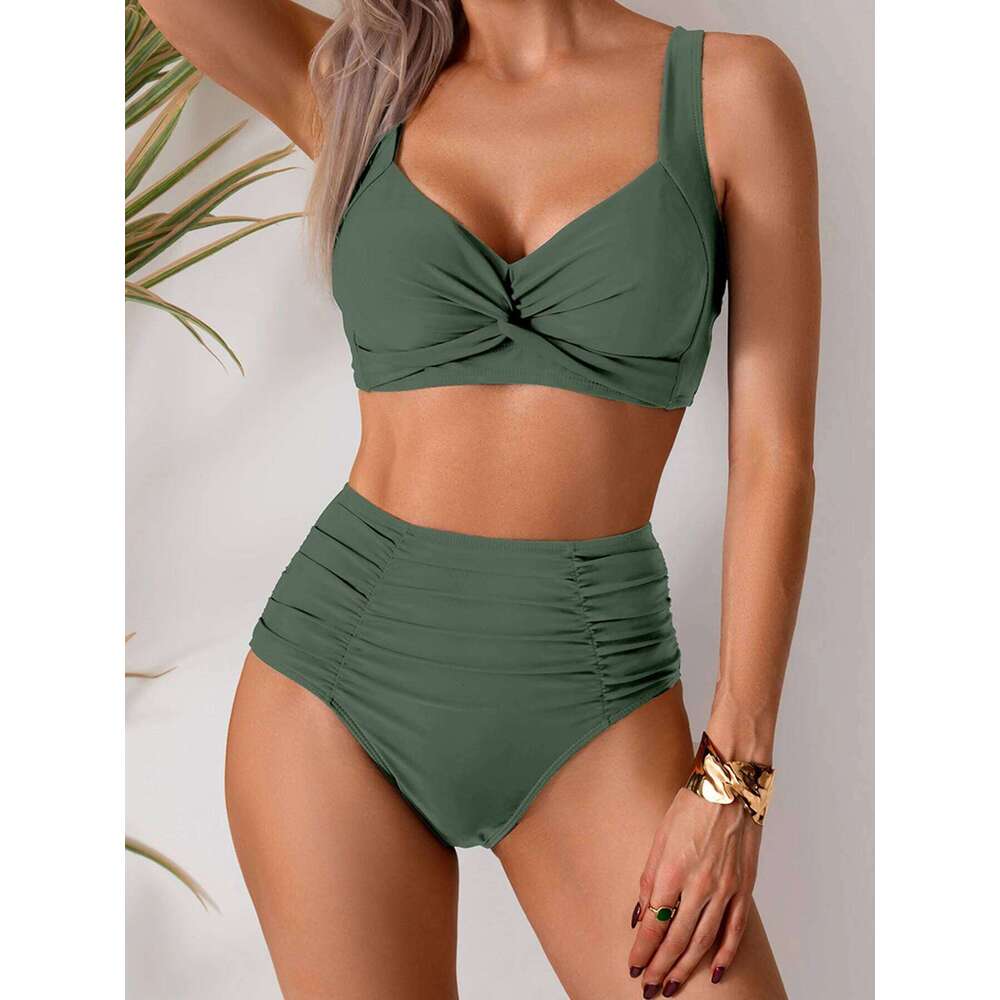 2025 New Solid High Waist Bikini Sets Swimsuit For Women Push Up Swimwear Female Two Pieces Bathing Beachwear Swimming Suit Z260206