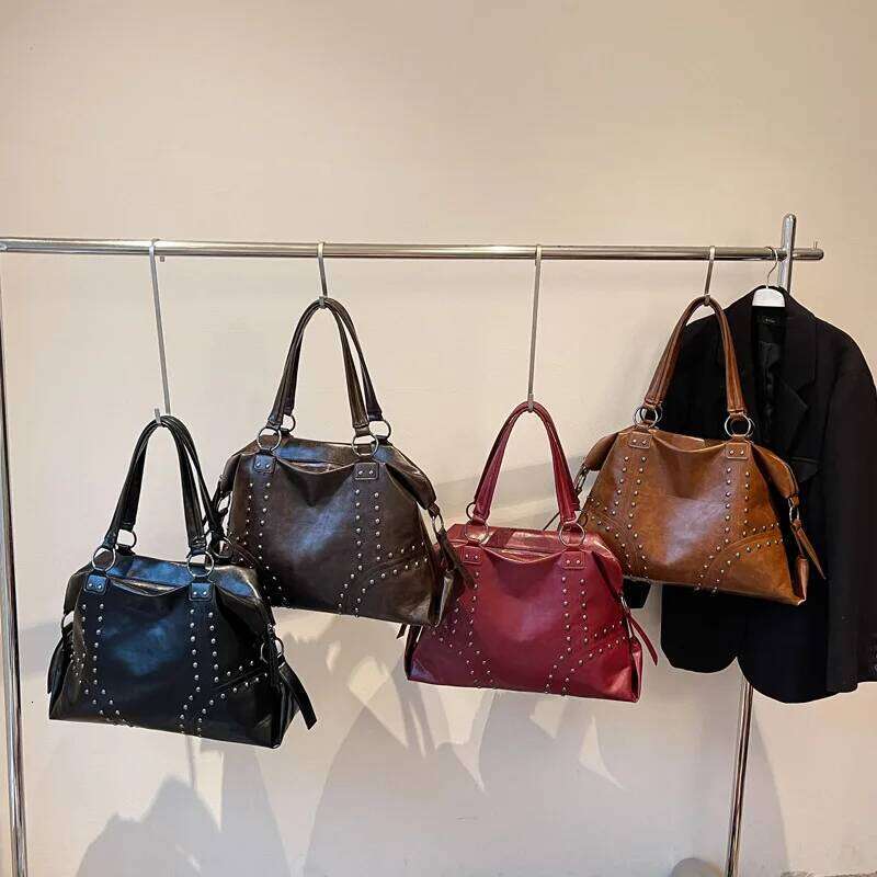 2025 Studded Shoulder Women, Large Tote Bag for Commute, Vintage Underarm Purse, Versatile Crossbody Handbag Y260205