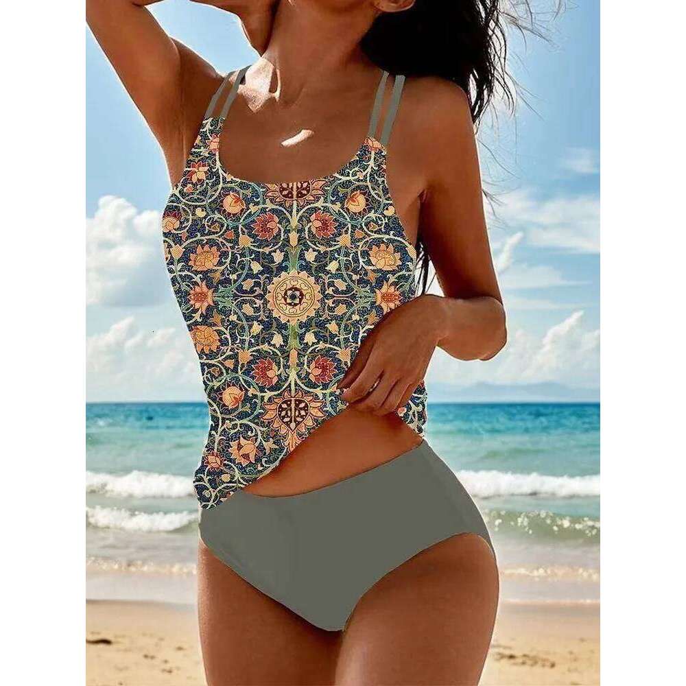 Women's Printed Boho Tankini Set High-Waist Two-Piece Swimsuit with Sexy Triangle Bottoms Stylish & Unique Summer Beach Swimwear Z260206
