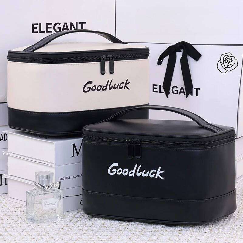 Large Capacity PU Leather Bag Cosmetic Organizer Travel Toiletry Pouch with Handheld Design for Makeup Brushes & Skincare Y260206