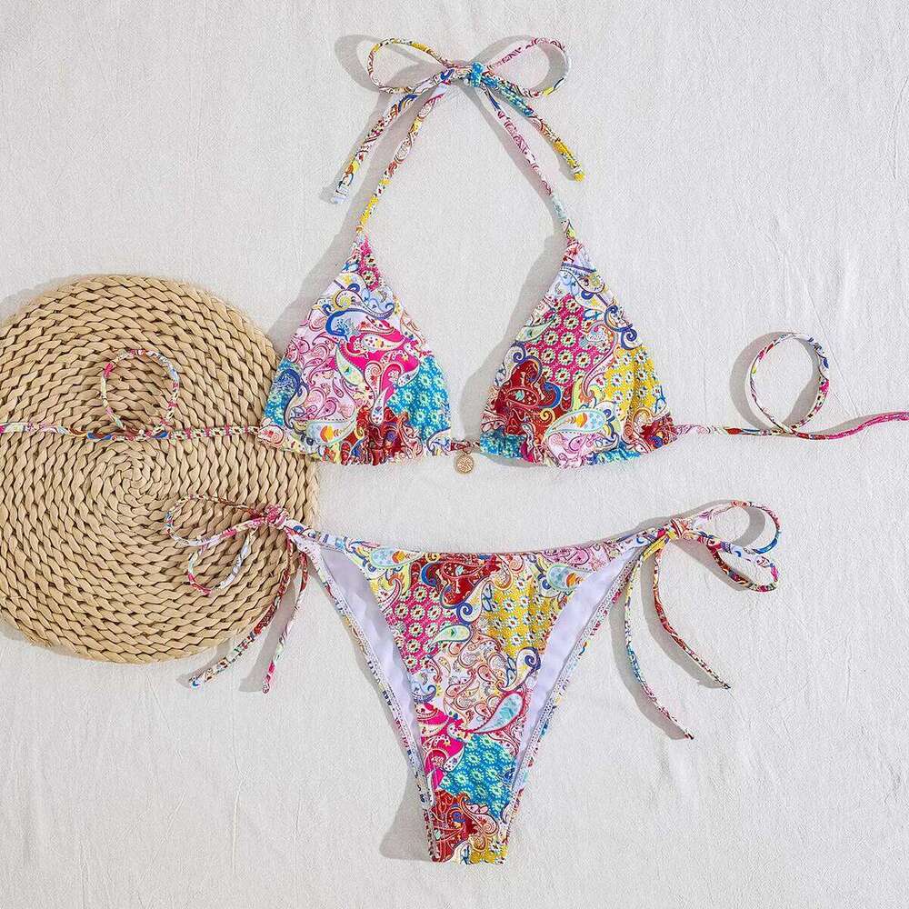 Leopard Print Bikini Set Women Adjustable Tie Side Bandage Swimwear Sexy Two-Piece Bathing Suit Beach Vacation Z260206