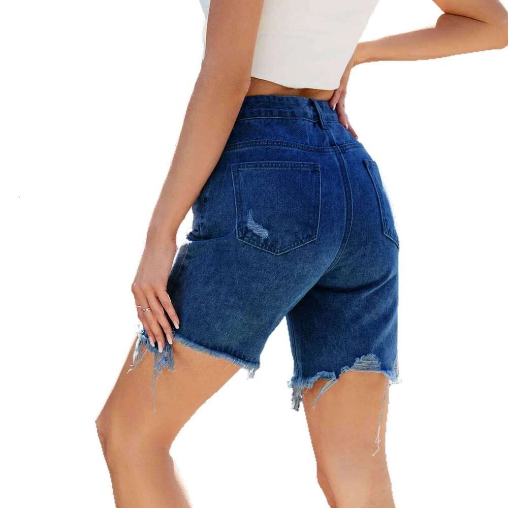 Summer New Personality Ripped Women's Mid-length Jeans. Street-style Design Sense Casual Washed Straight Denim Shorts for Women C260206