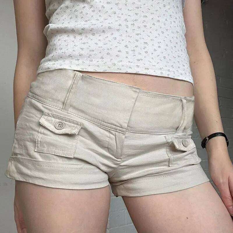 American Retro Button Pocket Tooling Shorts Women Waist Hot Casual Pants XJ260206