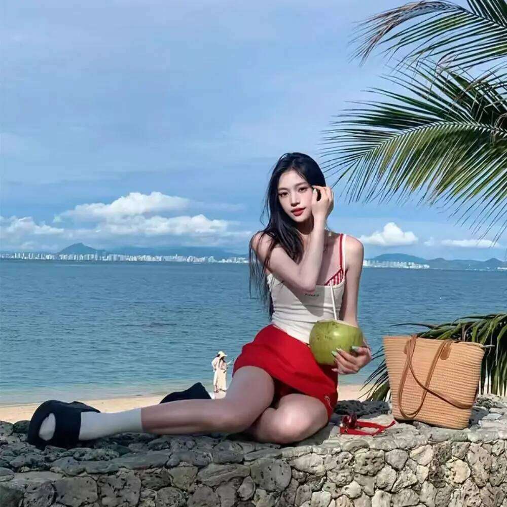 Elastic Sweet Swimsuits Two Piece Sleeveless Backless Floral Bikini Set Women Low Waist V Hem Hot Spring Swimwear Summer Z260206