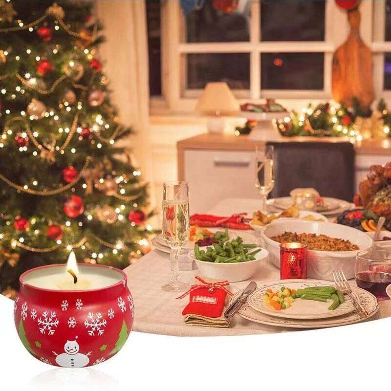 1pc Christmas Candle Jar Candy Flower Tea Gift Aromatherapy Tinplate Box Storage Pot Round Drum Shaped Metal Tin Can S260205