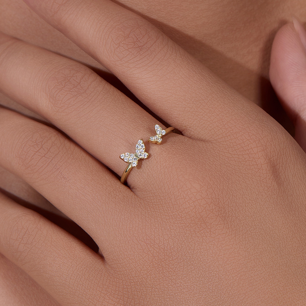 Light luxury fashionable niche design sterling silver butterfly open ring for women, Korean and Japanese style thin ring, internet celebrity jewelry