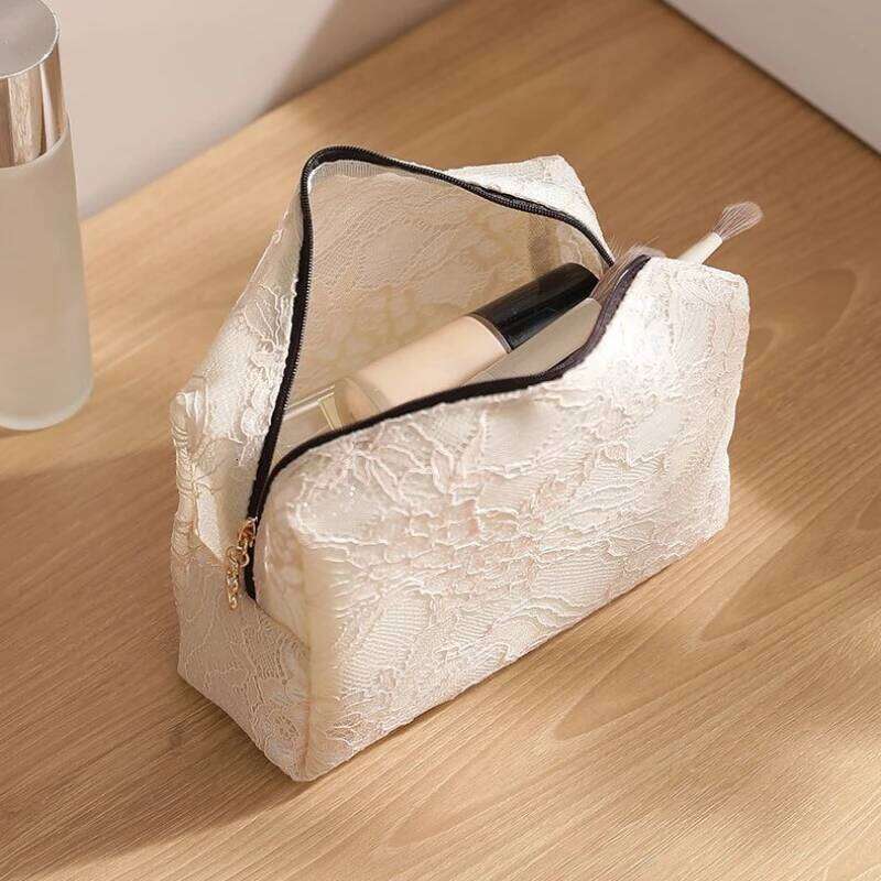 Lace Mesh Women's Makeup Large Capacity Cosmetic and Jewelry Organizer Zipper Square Portable Toiletry Bag Y260206