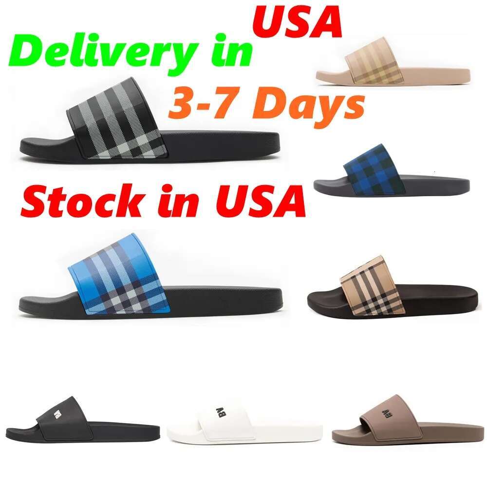 Designer Check Slides Vintage Printing Tartan Slippers Sliders Mens Furley Archive Summer Beige Print Embossed Logo Slide Dark Cerulean Blue Mangrove Size 35-46