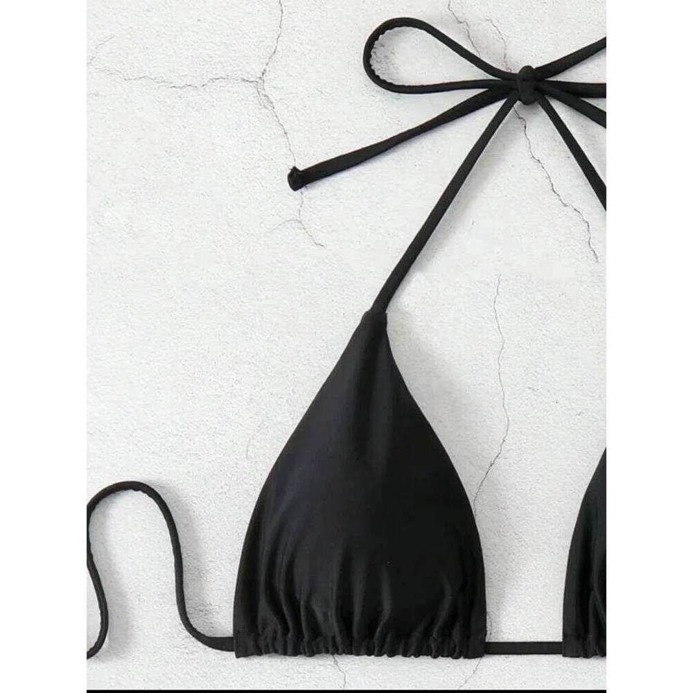 2025 New Set Women Sexy Simple Solid White/Black/Coffee Halter Bikini Swimsuit Lace Up Brazilian Beach Bathing Suit Z260206