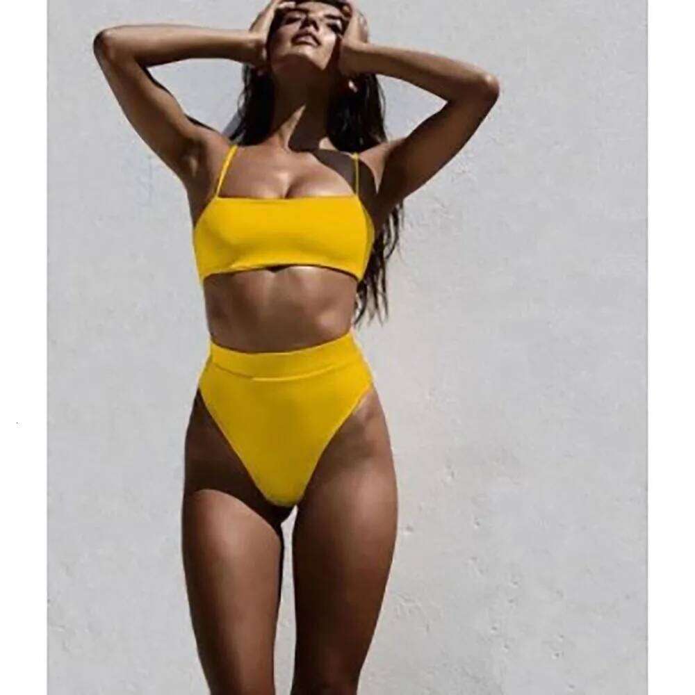 New 2024 Split Swimwear Solid Color Hollow Out Bikini Vacation Beach Swimsuit Set For Woman Girl Z260206