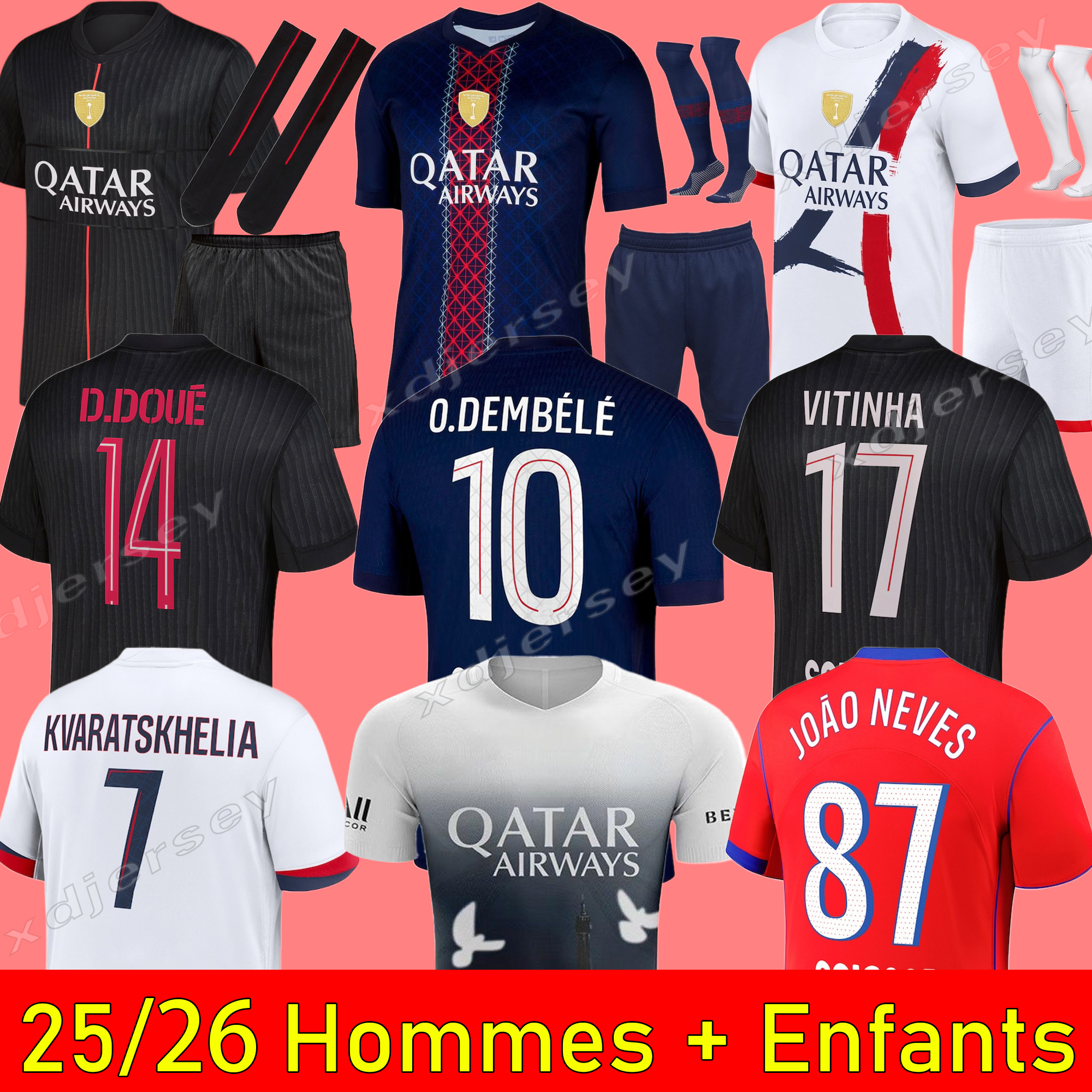 2025 2026 maillot de foot Kvaratskhelia soccer jerseys 4th JOAO NEVES HAKIMI football shirt 25 26 hommes BARCOLA Zaire-Emery O.Dembele PARIS Fourth PSGES Kits