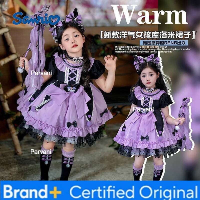 Sanrio 2025 Cosplay Kuromi Kawaii Lolita Princess Summer Children'S Costume Dress Puffy Skirt Suit Cute Girl Birthday Gift H2602061 - view 5