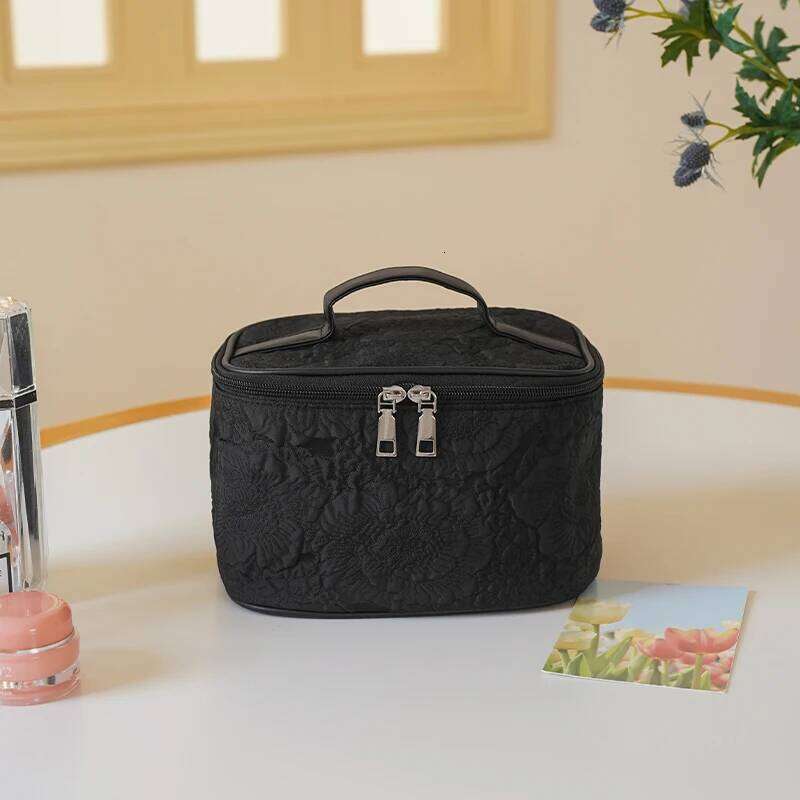 Black Rose Women's Cosmetic Carrying Case, Portable Cosmetics Storage Bag, Flap Large Capacity Double Zipper Closure Bag Y260206