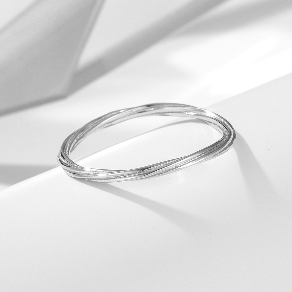 S925 sterling silver plain with geometric lines, women's light luxury ins fashion minimalist style ring jewelry