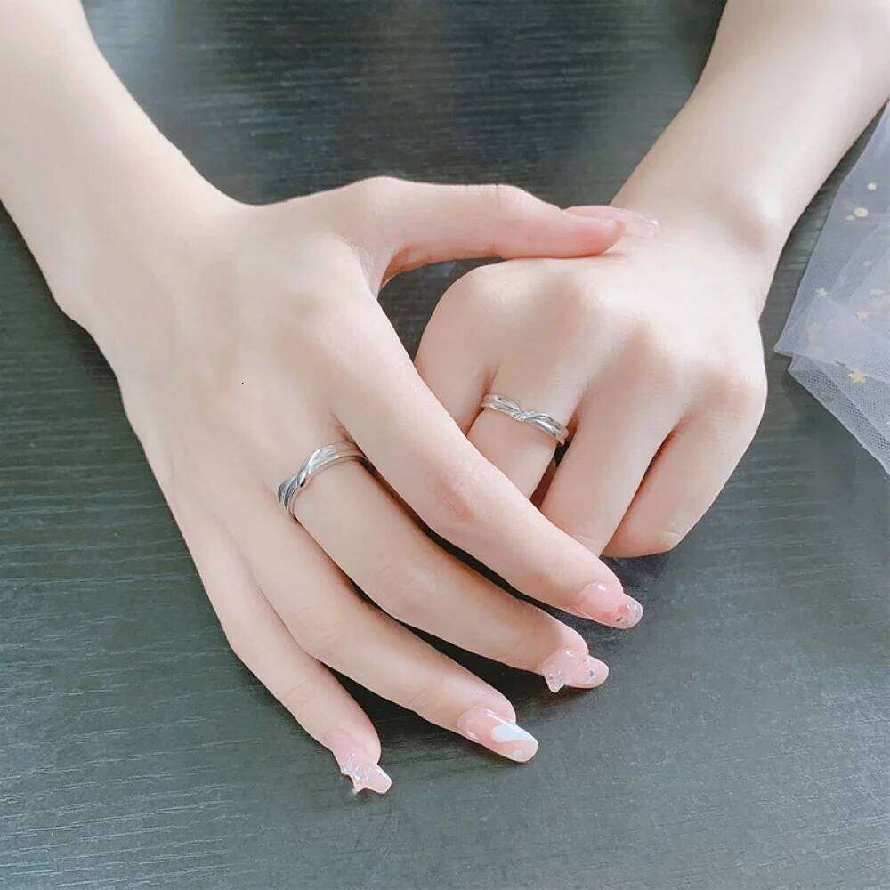 Copper Plated Silver Twist Tie Knot Couple Wedding Engagement Ring Crystal Men Women Valentine Gift Wholesale 2PCS Drop shipping W260206