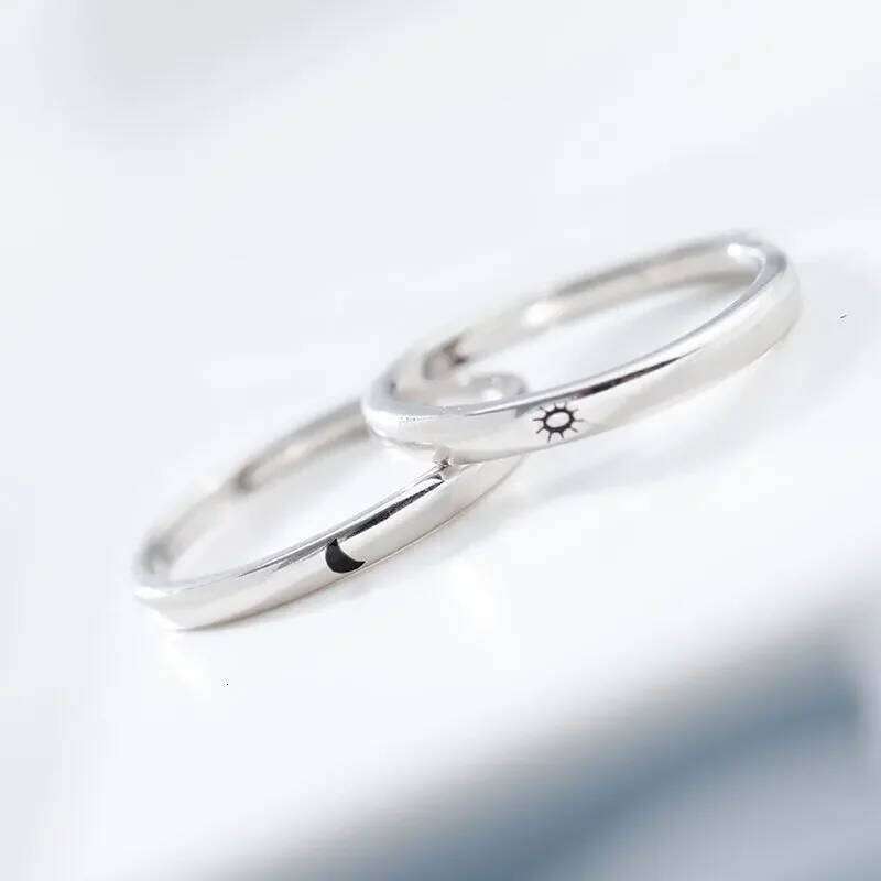 ANENJERY Sweet Romantic Shiny Zircon Couple for Women Men Moon Sun Rings Wedding Engagement Trendy Princess Jewelry W260206