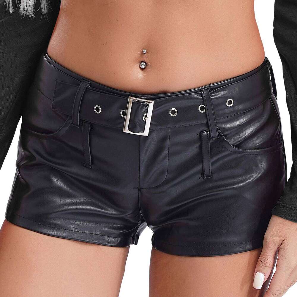 Women Fashion Faux Leather Booty with Belt Hot Pants Rave Carnival Party Shorts for Club Pole Dancing Music Festival XJ260206