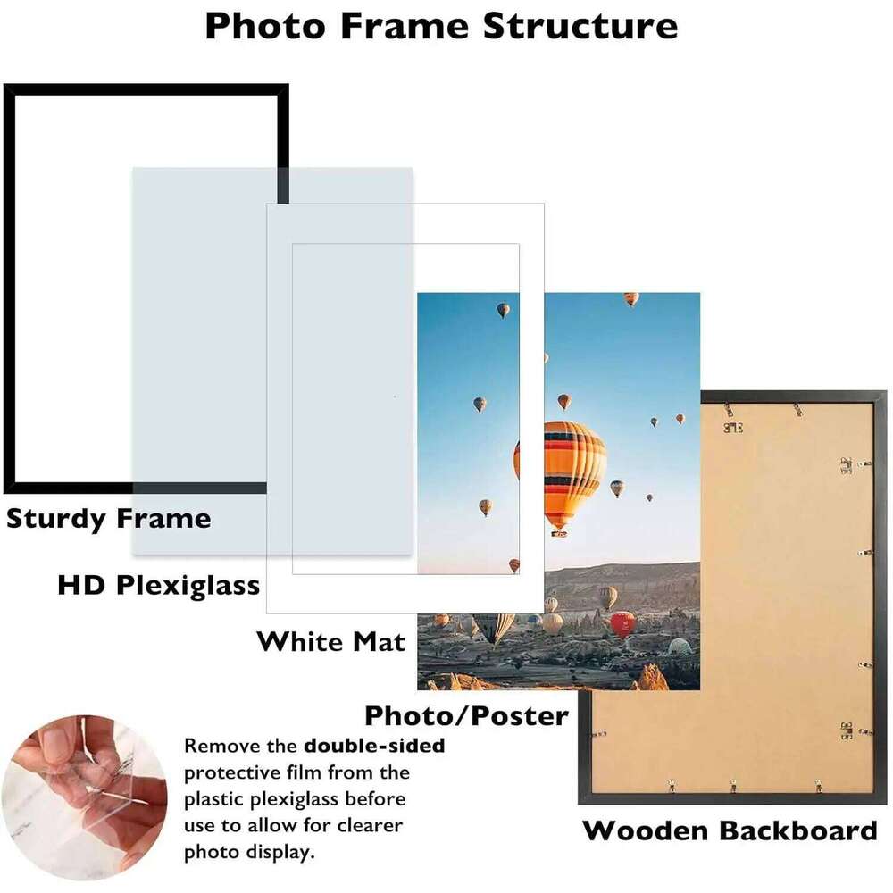 3 Pack Black Picture 22.375x34 with Mat for 20x30 Photos, Plexiglass Wall Hanging Poster Frame Set S260205