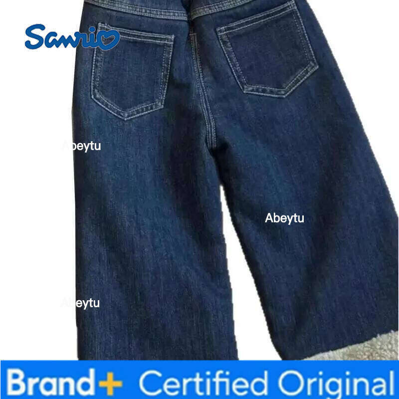 Sanrio Hello Kittys Girls Jeans Velvet Sweet Autumn Winter New Kawaii Cartoon Thicken Cotton Fashion Leisure Trousers H260206