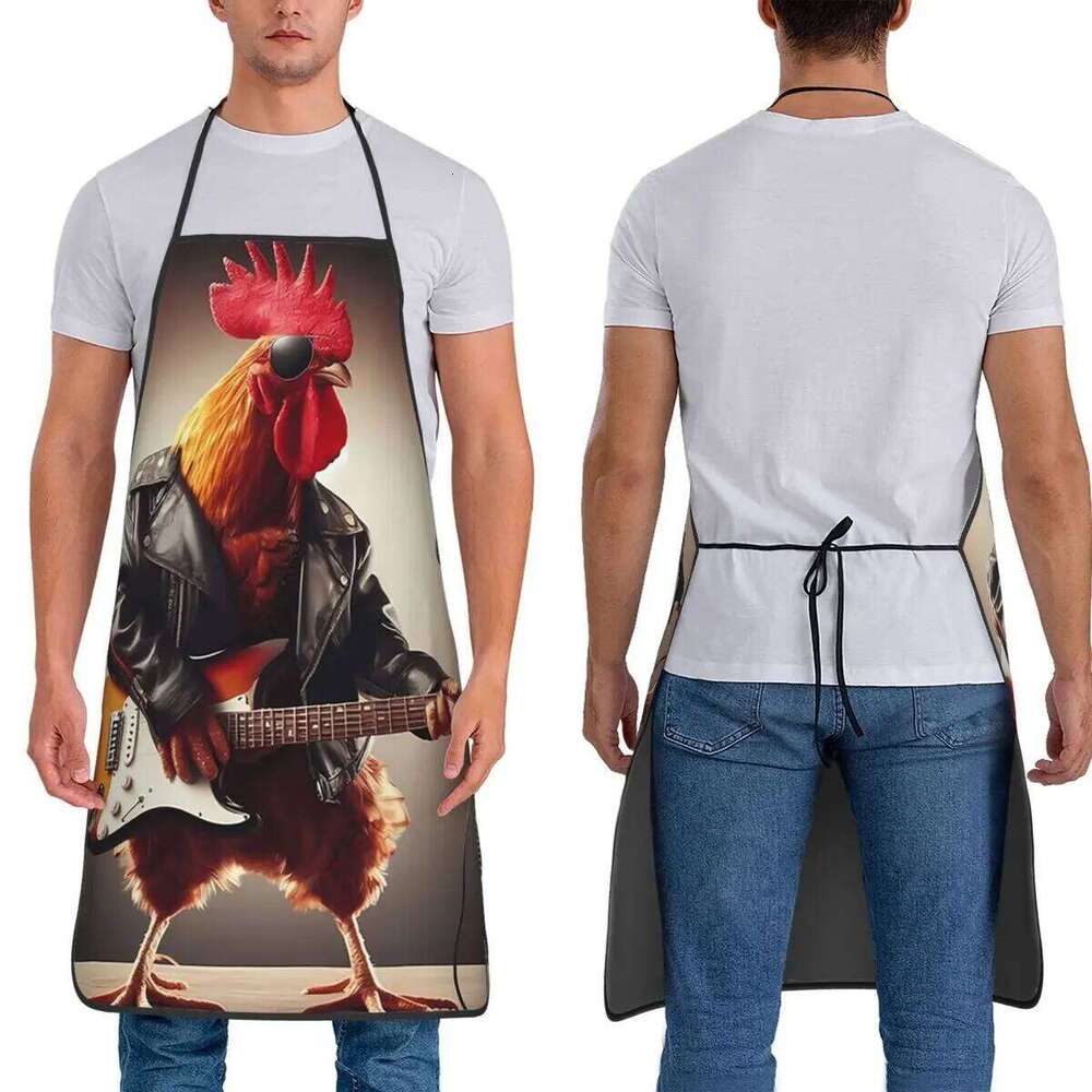 Playful Rooster Playing Guitar Aprons Chef Baking Tablier Sleeveless Bib Kitchen Cleaning Pinafore for Women Men Painting S260205