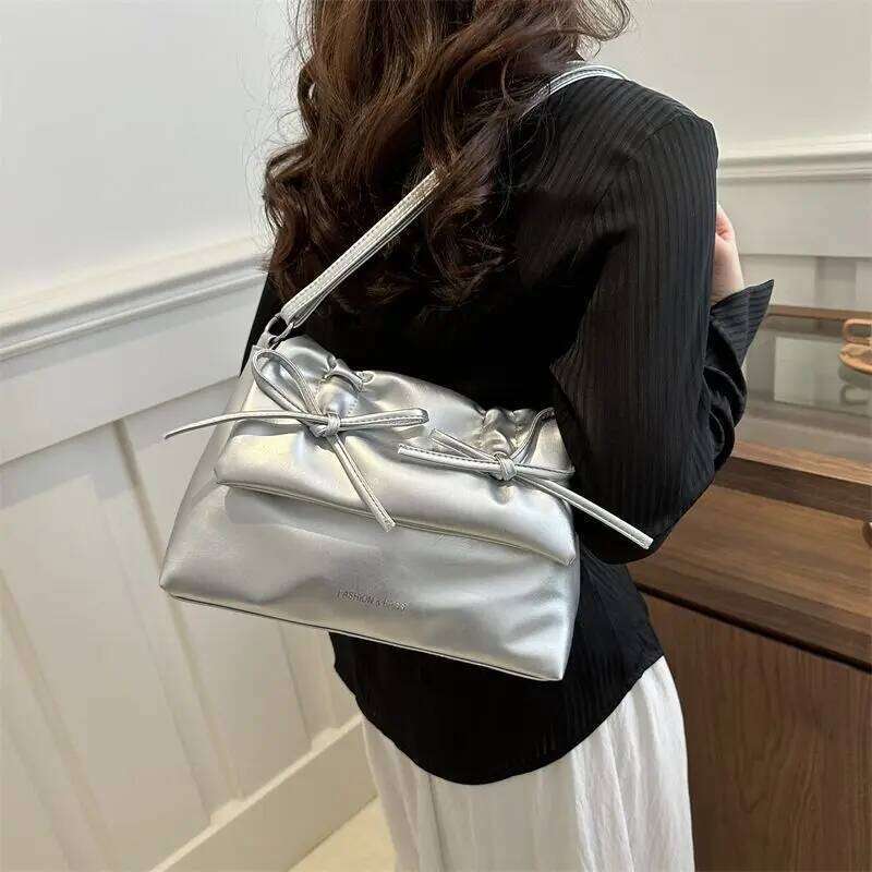 2025 New Ballcore Shoulder Ballet Bow Armpit Large Tote Crossbody Purse for Women Ins Casual Fashion Commuter Bag Y260205