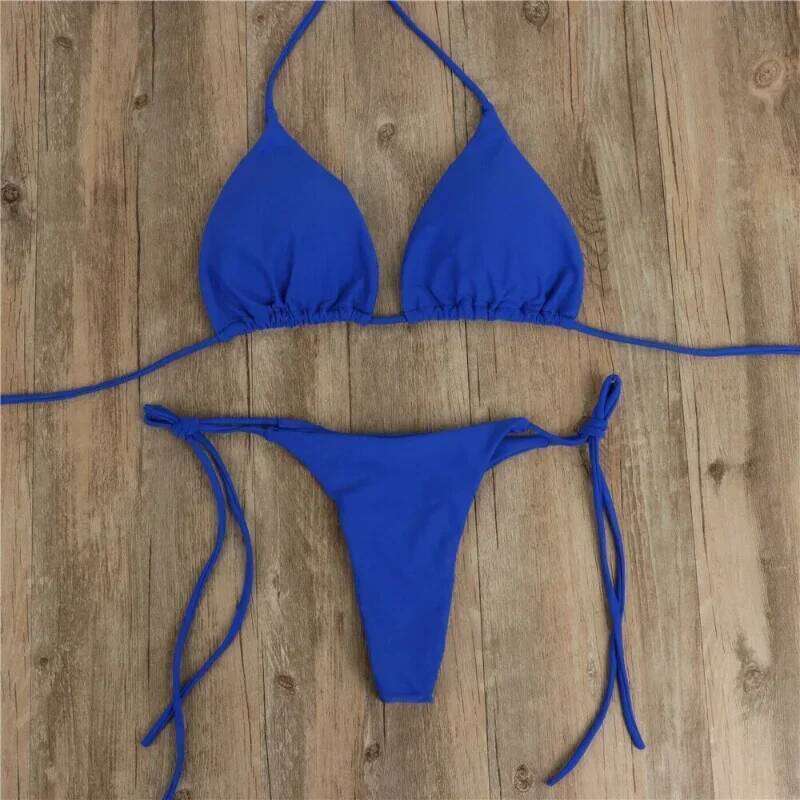 Sexy Thong Side Halter Tie Swimsuit Ladies Split Strap Adjustable Bandage Style Brazilian Swimwear Women'S Bikini Set Z260206