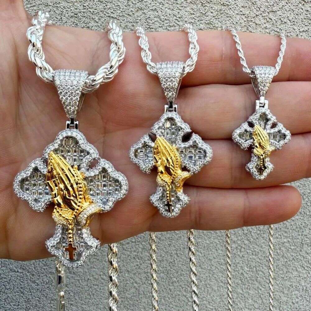 European and American New Two-tone Cross Zircon Hip-hop Personality Jewelry Men's Pendant Necklace Trend
