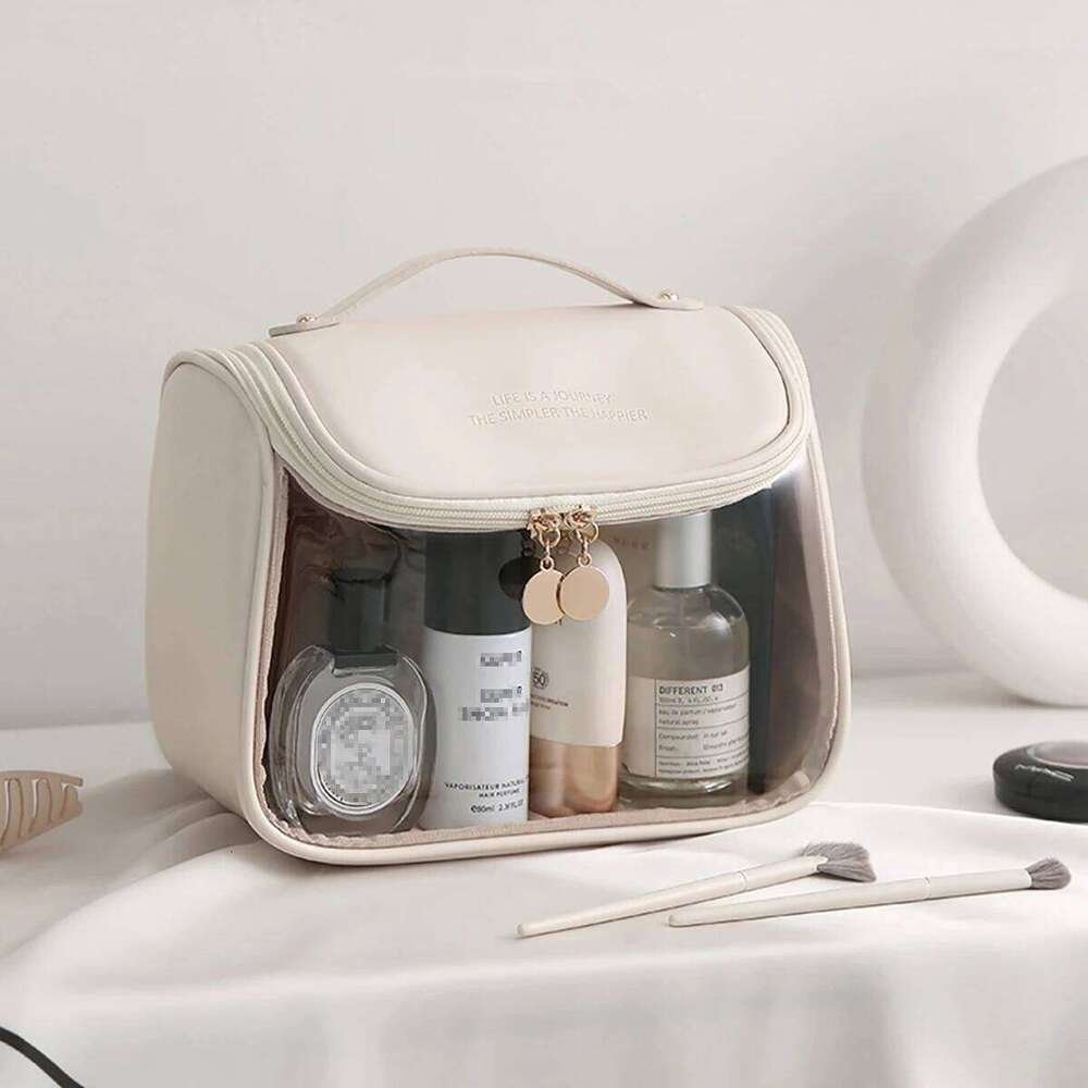 Transparent PU Cosmetic Bag with Hook Waterproof Travel Washbag Large Makepouch Y260206