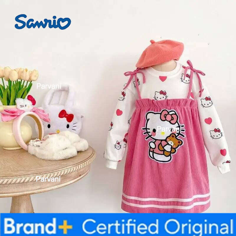 Sanrio Autumn Baby Girls Cute Hello Kitty Sweet Top & Dress 2pcs Kid Children Long Sleeve Clothes Cartoon Pink Princess Dresses H260206 - view 4