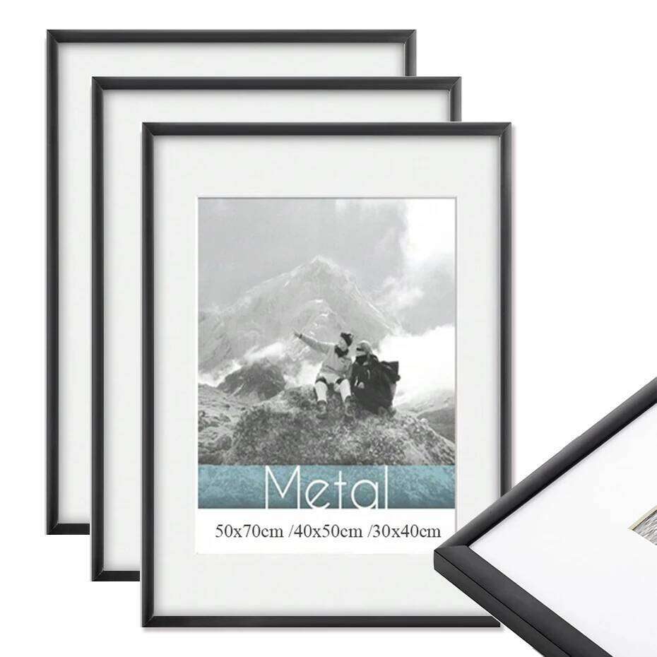 3pcs 30x40 50x70cm Picture Frames Aluminum Modern Photo Frame Black With Mat For Wall Art Mounting Canvas Print Home Decor S260205