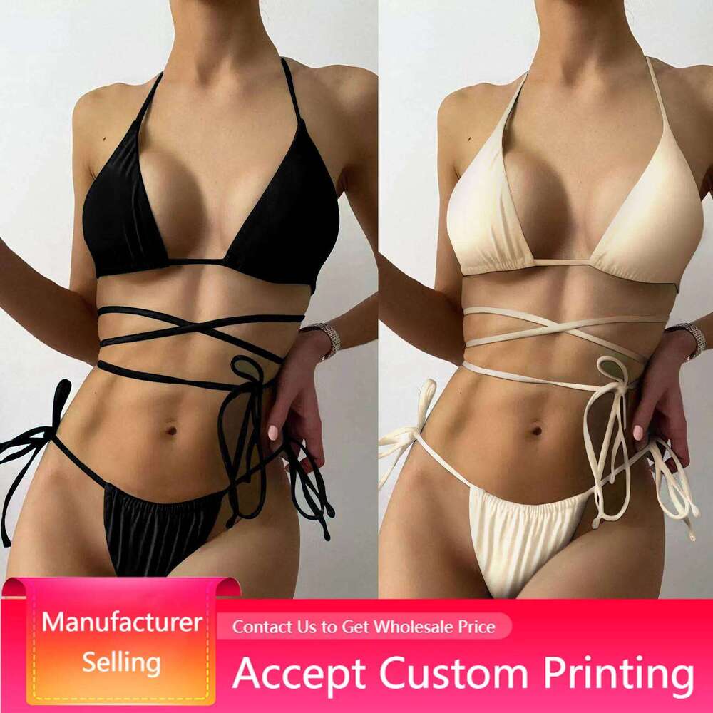 Summer Set 2022 Sexy Bikini Multicolor Thong Swimwear Women Bandage Solid Swimsuit Micro Beachwear Z260206