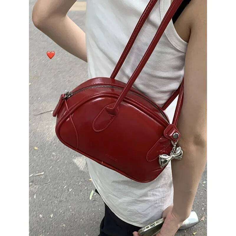 Red Bowling Women's Handbag Underarm Bag Single Shoulder Fashionable New 2025 Trendy Korean Sle Large Size PU Leather Y260205