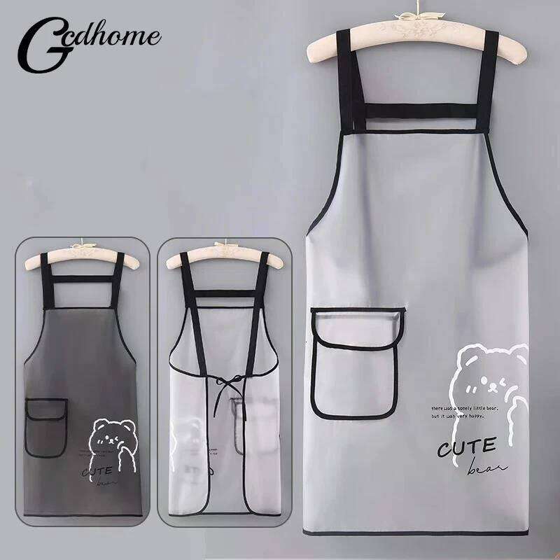 Waterproof TPU Kitchen Apron - Sleeveless, Oil-proof, Lightweight, Suitable For Cooking And Cleaning, Cute Bear, Simple Style S260205