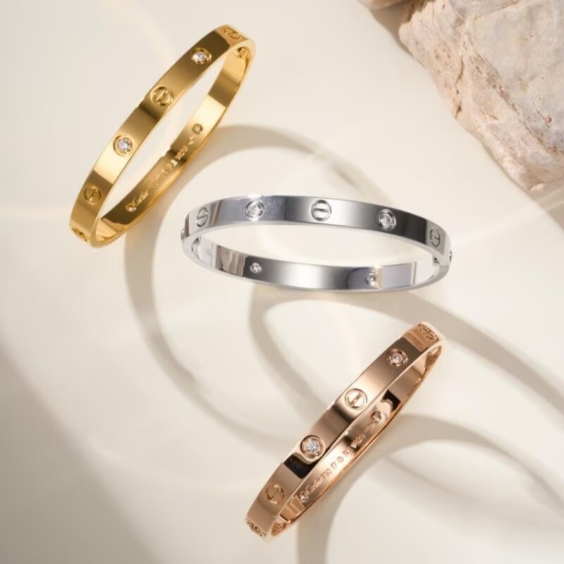 Thick Designer bracelet rose gold bracelet with 4 diamondS for women top V-gold 18k silver bracelet Open Style Wedding Jewelry