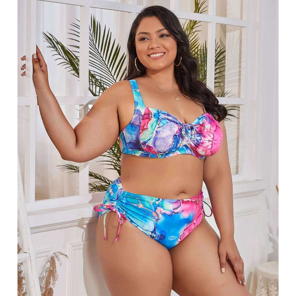 2025 New Plus Size Swimwear for Women Swimsuit Large Bathing Suits Two-piece High Waist Push Up Bikini Set Sexy Separate Stylish XJ260206