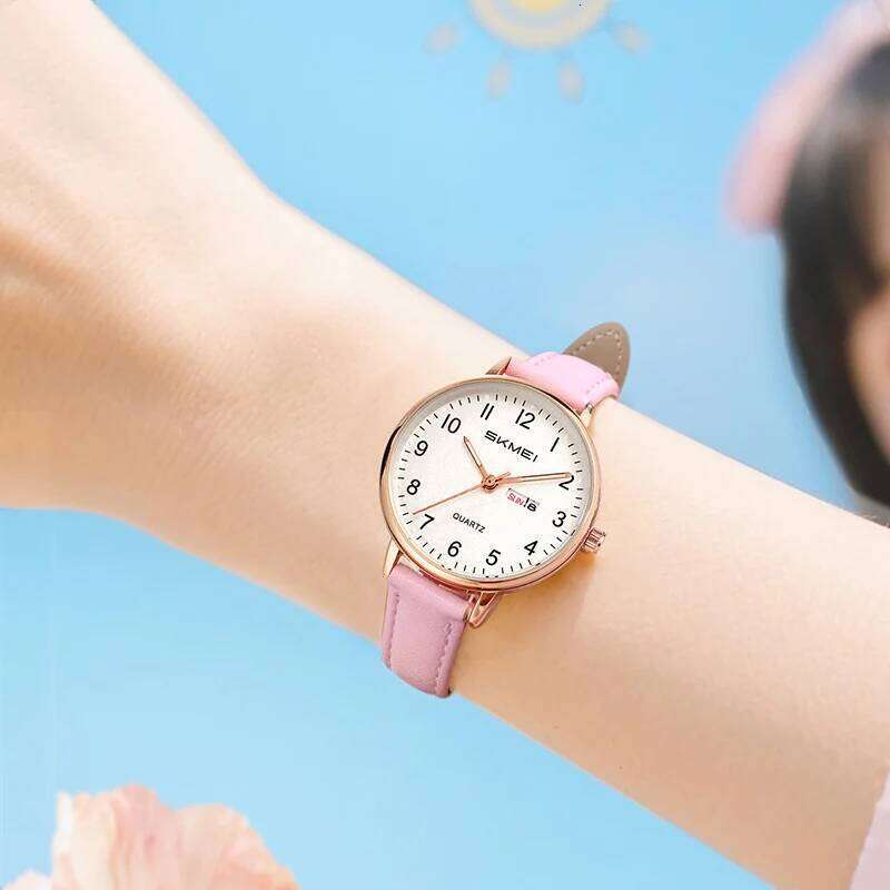 SKMEI Young Girls Fashion Quartz Watches Elegance Calendar Ladies Week Wristwatches Simple Waterproof Watch Relogio Feminino Z260206