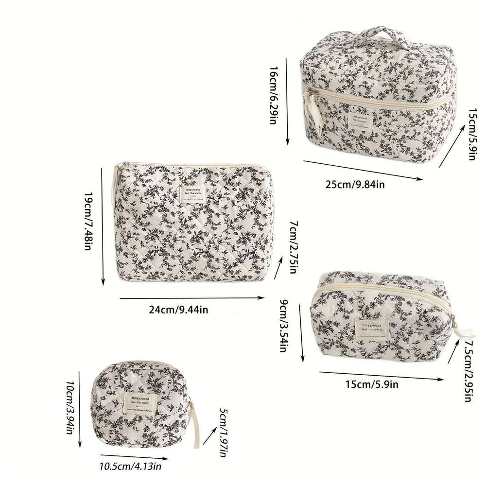 4pcs Floral Makeup Bag Set - Large Capacity Pouch with Zipper Easy to Clean Travel Toiletry Organizer Y260206